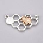 Alloy Pendants, Honeycomb with Bees, for Jewelry Making, Platinum & Golden, 29.5x16x5mm, Hole: 1.5mm(X-PALLOY-WH0068-27PG)