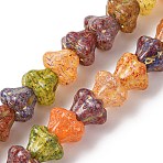 Painted Glass Beads Strands, Golden Metal Enlaced, Petal, Mixed Color, 10.5x8mm, Hole: 1.5mm, about 50pcs/strand, 14.29''(36.3cm)(GLAA-B037-08)