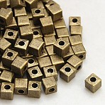 Tibetan Silver Spacer Beads, Lead Free, Cadmium Free and Nickel Free, Cube, Antique Bronze, about 4mm long, 4mm wide, 4mm thick, hole: 1.5mm.(K0NP1072)