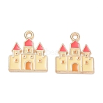 Alloy Enamel Pendants, Castle Charms, Golden, 18x16x1mm, Hole: 1.6mm(AL-CBAE435-60G)