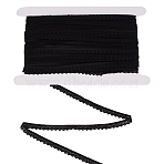30 Yards Nylon Elastic Wavy Edged Flower Lace Ribbon, for Clothes Decoration, Black, 3/8 inch(10mm)(OCOR-FG0002-79A)