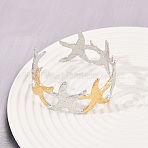 304 Stainless Steel Cuff Bangles for Women, Starfish, Ion Plating(IP), Textured, Golden & Stainless Steel Color, 1-1/8 inch(2.75cm), Inner Diameter: 2-1/8 inch(5.3cm)(BJEW-G757-08GP)