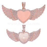 Alloy Pendants, with Glass Cabochons, with Rhinestone, Heart and Wing, Rose Gold, 42x86.5x3.5mm, Hole: 13x7mm(PJ-TAC0001-19R)