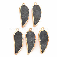 Natural Labradorite Pendants, with Light Gold Plated Iron Loop, Wing, 33~33.5x12~13x5~6mm, Hole: 1.8mm(G-N326-127-A05)