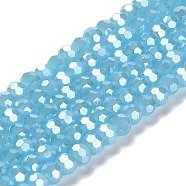 Electroplate Glass Beads Strands, Faceted, Pearl Luster Plated, Round, Light Sky Blue, 6mm, Hole: 1mm, about 98~100pcs/strand, 20.39~20.59 inch(51.8~52.3cm)(EGLA-A035-J6mm-A04)
