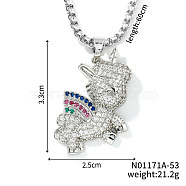 Cute Unicorn Fashion Brass Colorful Rhinestone Pendant Box Chain Necklaces, Platinum, 23.62 inch(60cm)(DC0615-1)