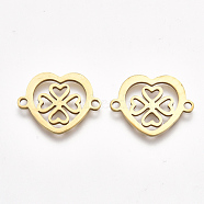 201 Stainless Steel Links, Laser Cut Links, Heart with Clover, Golden, 15.5x19.5x1mm, Hole: 1.5mm(X-STAS-S106-52G)