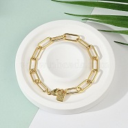 Brass Paperclip Chain Bracelets, with Lobster Claw Clasps, Long-Lasting Plated, Word Good Luck, Real 18K Gold Plated, 8-5/8 inch(21.8cm)(BJEW-H537-10G)