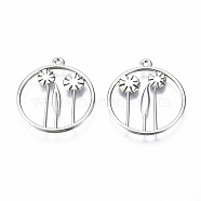 Rack Plating Alloy Pendants, Cadmium Free & Lead Free, Hollow, Ring with Flower, Platinum, 25x22x1mm, Hole: 1.4mm(PALLOY-N175-20P)