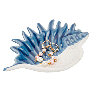 Conch Shape Ceramic Jewelry Plates, Storage Tray for Rings, Necklaces, Earring, Marine Blue, 107x145x23mm(AJEW-WH0083-92A)