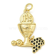 Rack Plating Brass Enamel Pendants, with Jump Ring, Lead Free & Cadmium Free, Real 18K Gold Plated, IHS Chalice Charm, Black, 27.5x20x3.5mm, Hole: 3.5mm(X-KK-U029-14G)