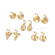 5 Pairs 5 Style Twist Triangle & Nugget & Flat Round 304 Stainless Steel Dangle Stud Earrings Set for Women, Golden, 28~38mm, Pin: 0.7mm, 1 Pair/style(EJEW-JE05090-02)