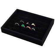 Wooden Cuboid Jewelry Rings Displays, Covered with Velvet, with Sponge Inside, Black, 20x15x3.2cm(RDIS-NB0001-10)