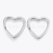 304 Stainless Steel Split Key Rings, Keychain Clasp Findings, Heart, Stainless Steel Color, 31x31x3mm, Inner Diameter: 25x23mm(STAS-P197-034P)