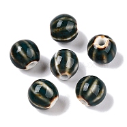 Handmade Porcelain Beads, Fancy Antique Glazed Porcelain, Round, Dark Slate Gray, 11~12x10~11x10~10.5mm, Hole: 2~2.5mm(PORC-S498-24H)