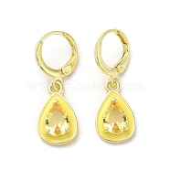 Teardrop Real 18K Gold Plated Brass Dangle Leverback Earrings, with Enamel and Glass, Yellow, 29x10mm(EJEW-L268-026G-03)