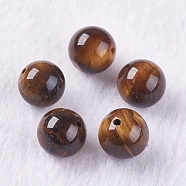 Natural Tiger Eye Beads, Half Drilled, Round, 10mm, Hole: 1.2mm(G-K275-17-10mm)