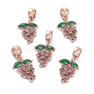 Brass Micro Pave Cubic Zirconia European Dangle Charms, Large Hole Pendants, with Tube Bails, Grape, Colorful, Rose Gold, 24mm long, Hole: 5mm, Grape: 16x12.5x2.5mm(ZIRC-F074-05RG)