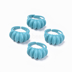 Spray Painted Alloy Cuff Rings, Open Rings, Cadmium Free & Lead Free, Light Sky Blue, US Size 5 1/4(15.9mm)(RJEW-T011-24B-RS)