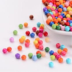 Solid Chunky Acrylic Ball Beads, Round, Mixed Color, 4mm, Hole: 1mm(X-SACR-R812-4mm-M)