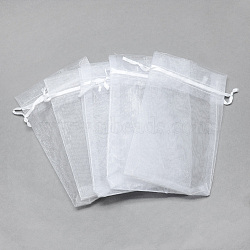 Organza Bags, Jewelry Gift Mesh Pouches for Wedding Party Christmas Candy Bags, High Dense, Rectangle, White, 9x7cm(OP-T001-7x9-06)