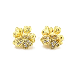 Brass Pave Clear Cubic Zirconia Beads, Long-Lasting Plated, Cadmium Free & Lead Free, Clover, Real 18K Gold Plated, 7x7x6mm, Hole: 2mm(KK-P243-07G)
