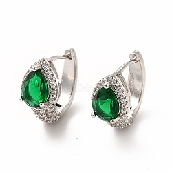 Green Cubic Zirconia Teardrop Hoop Earrings, Rack Plating Brass Jewelry for Women, Cadmium Free & Lead Free, Platinum, 15.5x9x18mm, Pin: 1mm(EJEW-H094-01P)