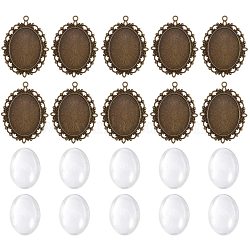 Oval Clear Glass Cabochon Cover, Tibetan Style Pendant Cabochon Settings for DIY, Pendant: Tray: 40x30mm, 61x48x3mm, Hole: 3mm, 10pcs, , Glass Cabochons: 40x30mm, 8mm(Range: 7~9mm) thick, 10pcs(DIY-PH0018-96AB)