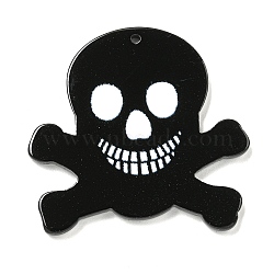 Halloween Theme Printed Acrylic Pendants, Skull Charms, Black, 37x38x2mm, Hole: 1.5mm(SACR-F013-01E)