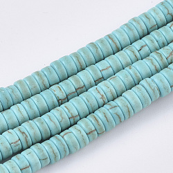 Synthetic Turquoise Beads Strands, Dyed, Heishi Beads, Flat Round/Disc, Dark Turquoise, 4x2mm, Hole: 1mm, about 179pcs/strand, 15.3 inch(X-TURQ-S282-22C)