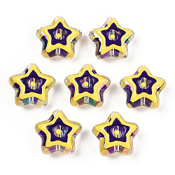 UV Plating Rainbow Iridescent Acrylic Beads, with Enamel, Star, Yellow, 19x20x9mm, Hole: 2mm(OACR-A018-04C)