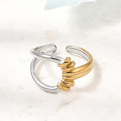 304 Stainless Steel Cuff Open Rings for Women, Ion Plating(IP), Gunmetal & Golden, 11.5mm, US Size 8 1/2(18.5mm)(SA-CBA82C8-09GP)