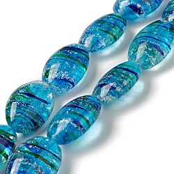 Handmade Lampwork Beads Strands, Oval, Deep Sky Blue, 25x16.5x10.5mm, Hole: 1.2mm, about 15pcs/strand, 14.37 inch(36.5cm)(LAMP-C008-05A)