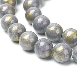 Natural Mashan Jade Beads Strands, with Gold Powder, Dyed, Round, Gray, 6mm, Hole: 1mm, about 62pcs/strand, 16 inch(G-P232-01-A-6mm)