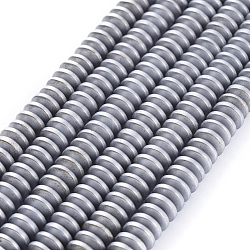 Electroplate Non-magnetic Synthetic Hematite Heishi Beads Strands, Flat Round/Disc, Platinum Plated, 8x3mm, Hole: 1mm, about 76pcs/strand, 10 inch(G-M007-20C)