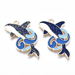 Eco-Friendly Alloy Enamel Pendants, Cadmium Free & Lead Free & Nickel Free, Whale, Light Gold, Royal Blue, 22x35x1.2mm, Hole: 1.8mm(ENAM-Q437-032-NR)