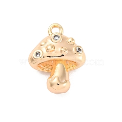 Brass Micro Pave Cubic Zirconia Pendants, Mushrooms Charms, Real 18K Gold Plated, 13.5x10.5x5mm, Hole: 1.2mm(KK-D288-08G)