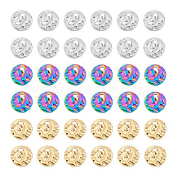 36Pcs 3 Colors Ion Plating(IP) 304 Stainless Steel Pendants, Textured, Flat Round Charm, Mixed Color, 8x1mm, Hole: 1.2mm, 12pcs/color(STAS-UN0045-85)