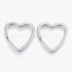 Tarnish Resistant 304 Stainless Steel Split Key Rings, Keychain Clasp Findings, Heart, Stainless Steel Color, 31x31x3mm, Inner Diameter: 25x23mm(STAS-P197-034P)