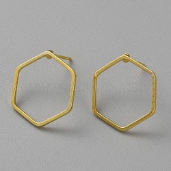 Golden Brass Hollow Geometry Stud Earrings, Hexagon, 18x16mm(EJEW-WH0012-127C)