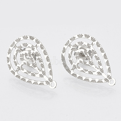 Non-Tarnish 304 Stainless Steel Stud Earring Findings, with Loop, Teardrop, Stainless Steel Color, 22.5x14mm, Hole: 1mm, pin: 0.7mm.(X-STAS-S079-40B)