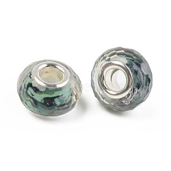 Resin European Beads, Large Hole Beads, with Silver Color Plated Brass Cores, Faceted, Rondelle, Dark Slate Gray, 14x9mm, Hole: 5mm(RPDL-S010-26)