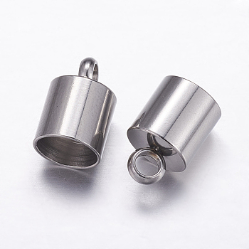 304 Stainless Steel Cord Ends, End Caps, Stainless Steel Color, 12.5x8mm, Hole: 3mm, Inner Diameter: 7mm