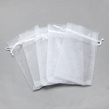 Organza Bags, Jewelry Gift Mesh Pouches for Wedding Party Christmas Candy Bags, High Dense, Rectangle, White, 9x7cm