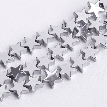 Non-magnetic Synthetic Hematite Beads Strands, Grade A, Star, Platinum Plated, 8x8x2mm, Hole: 1mm, 70pcs/strand, 15.5 inch