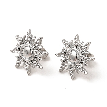 304 Stainless Steel Sun Stud Earrings for Women, Stainless Steel Color, 17x17mm, Pin: 0.8mm