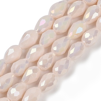 Opaque Solid Color Electroplate Glass Beads Strands, AB Color Plated, Faceted, Teardrop, Old Lace, 11.5x8mm, Hole: 1.2mm, about 55~57pcs/strand, 25.59 inch(65cm)