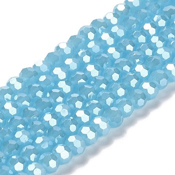 Electroplate Glass Beads Strands, Faceted, Pearl Luster Plated, Round, Light Sky Blue, 6mm, Hole: 1mm, about 98~100pcs/strand, 20.39~20.59 inch(51.8~52.3cm)
