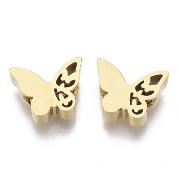 304 Stainless Steel Beads, Butterfly, Golden, 8x10x3mm, Hole: 2mm