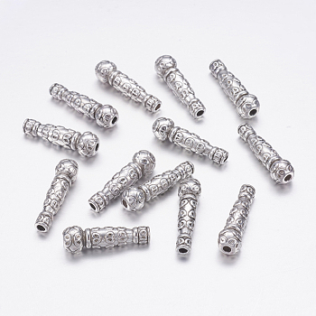 Tibetan Style Alloy Beads, Tube, Antique Silver, Lead Free & Cadmium Free, 22.5x7mm, Hole: 2.4mm